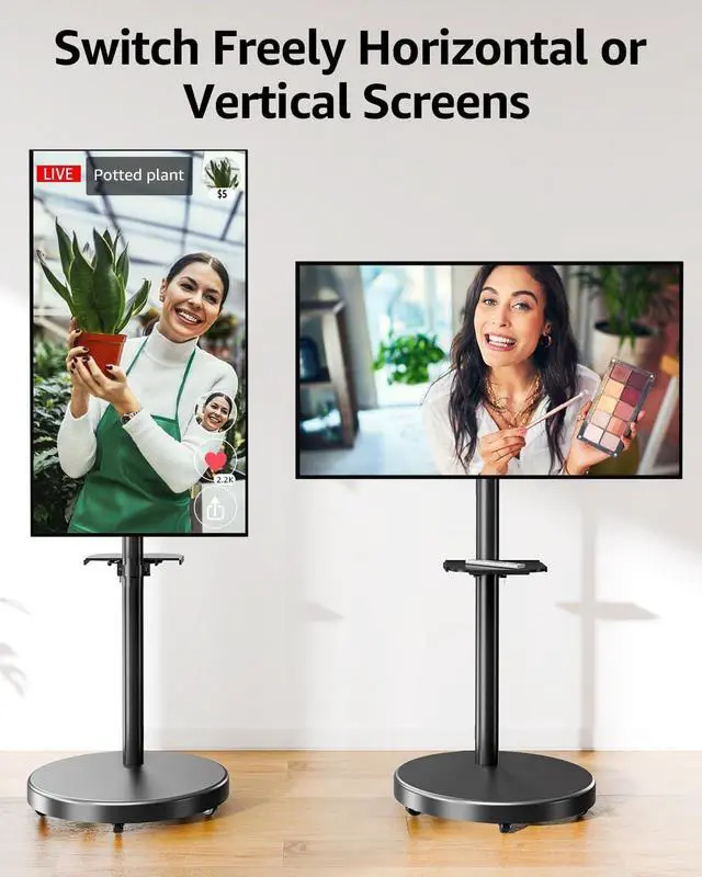 Alt view image 3 of 7 - Rolling Mobile TV Cart for 32-65 Inch TVs, Rotatable Floor TV Stand Compatible with The Frame TVs - 90° Landscape to Portrait, Height Adjustable TV Cart on Wheels, Max VESA 400x400mm