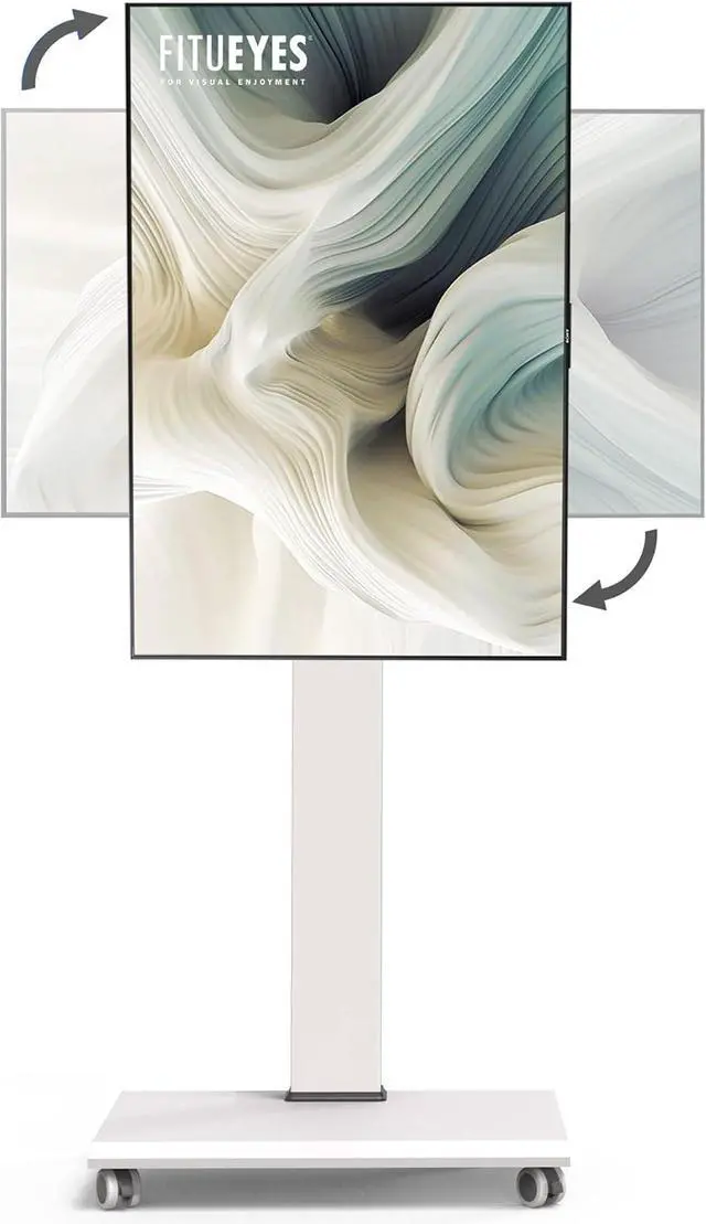 Main image of Rolling TV Stand - Portable Mobile TV Cart on Wheels for 32 to 65 70 75 Inch TVs, Landscape to Portrait Rotating and 40°Swivel, Height Adjustable TV Cart Rolling TV Stand Hold Up to 88 Lbs - White