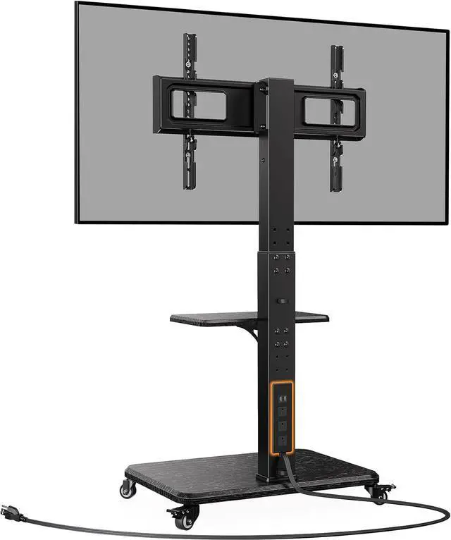 Main image of Mobile TV Stand with Power Outlet, Tilt & Swivel Rolling TV Cart for 32 to 65 70 75 inch TVs up to 110 lbs, Height Adjustable Rolling TV Stand with Wheels, Max VESA 600x400mm