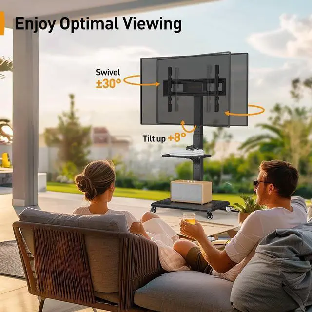Alt view image 7 of 7 - Mobile TV Stand with Power Outlet, Tilt & Swivel Rolling TV Cart for 32 to 65 70 75 inch TVs up to 110 lbs, Height Adjustable Rolling TV Stand with Wheels, Max VESA 600x400mm
