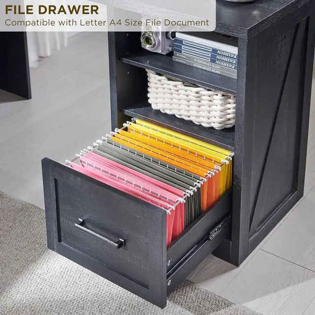 Alt view image 5 of 6 - 59" Home Office Desk, Modern Farmhouse Computer Desk with File Cabinet Letter T4 F4 Legal, Study Writing Desk, 59 Inch, Cool Black