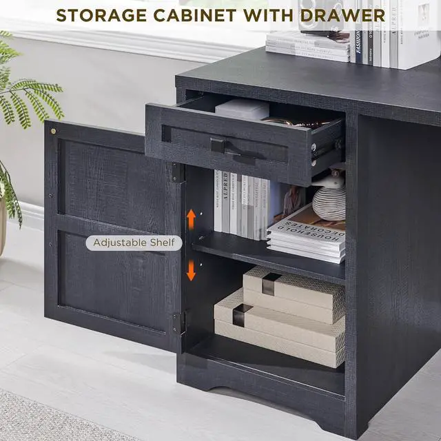 Alt view image 6 of 6 - 59" Home Office Desk, Modern Farmhouse Computer Desk with File Cabinet Letter T4 F4 Legal, Study Writing Desk, 59 Inch, Cool Black