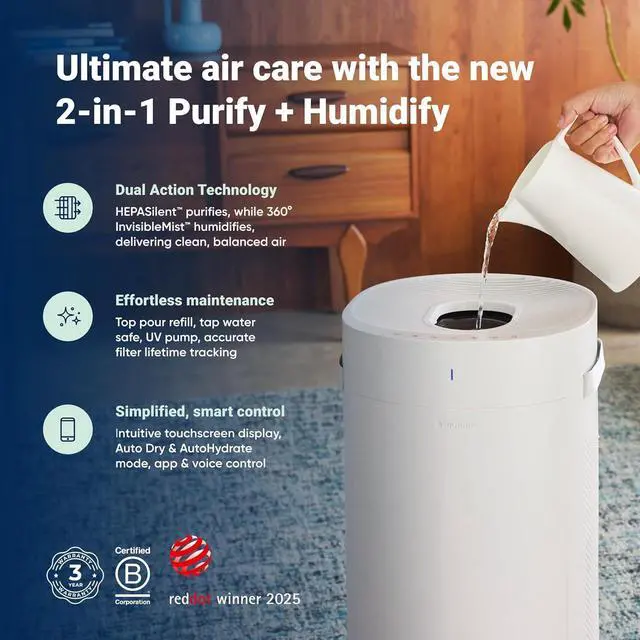 Alt view image 2 of 7 - BLUEAIR 2-in-1 Purify + Humidify: Air Purifier and Humidifier with HEPASilent and 360° InvisibleMist Technology, Top Pour - covers 1,726 sqft in 60 minutes - Perfectly balanced air, one product