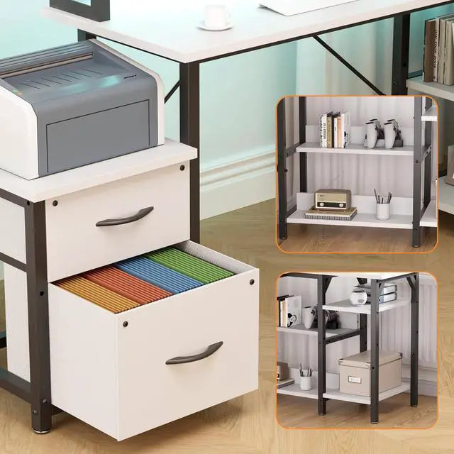 Alt view image 6 of 6 - 69.3" Long Computer Gaming Desk with Storage,Large Customizable Reversible L Shaped Office Desks with Power Outlets & LED Lights, Corner Gaming Table with Monitor Stand, White