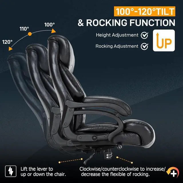 Alt view image 4 of 7 - Big and Tall Office Chair for Heavy People, 500LBS High Back Extra Wide Heavy Duty Executive Office Chair Comfortable for Home Office, Large Computer Desk Chair with Adjustable Lumbar Support Black