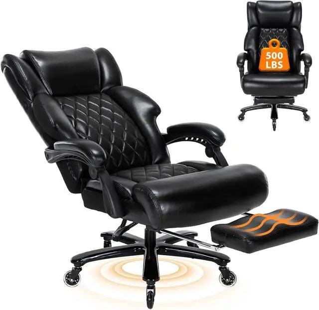 Main image of 500 LBS Big and Tall Office Chair with Foot Rest High Back Recline Ergonomic Chair for Heavy People, Executive Office Chair Comfortable for Home Office, Large Computer Desk Chair Black