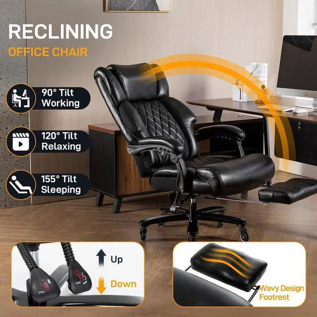 Alt view image 3 of 7 - 500 LBS Big and Tall Office Chair with Foot Rest High Back Recline Ergonomic Chair for Heavy People, Executive Office Chair Comfortable for Home Office, Large Computer Desk Chair Black