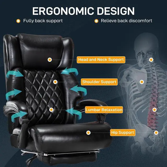 Alt view image 4 of 7 - 500 LBS Big and Tall Office Chair with Foot Rest High Back Recline Ergonomic Chair for Heavy People, Executive Office Chair Comfortable for Home Office, Large Computer Desk Chair Black