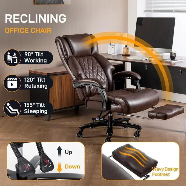 Alt view image 3 of 7 - 500 LBS Big and Tall Office Chair with Foot Rest High Back Recline Ergonomic Chair for Heavy People, Executive Office Chair Comfortable for Home Office, Large Computer Desk Chair Brown