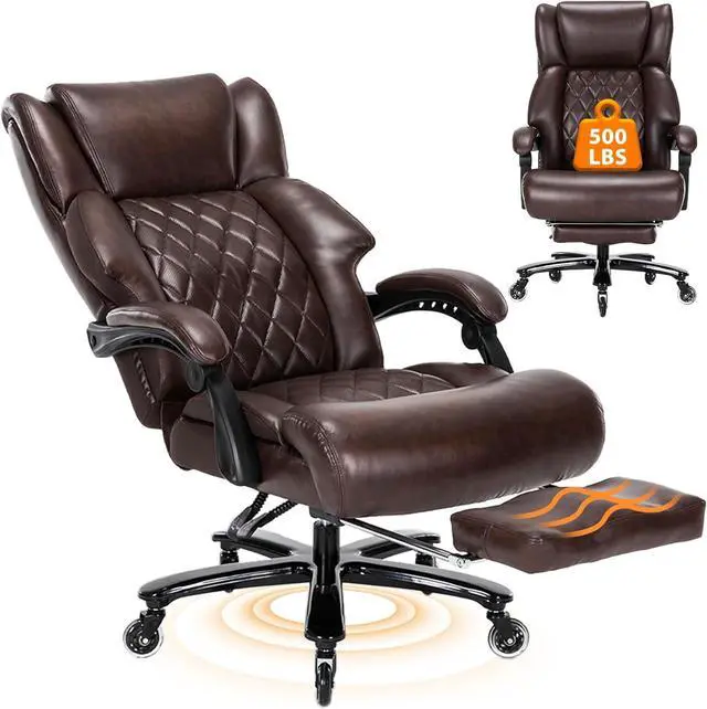 Main image of 500 LBS Big and Tall Office Chair with Foot Rest High Back Recline Ergonomic Chair for Heavy People, Executive Office Chair Comfortable for Home Office, Large Computer Desk Chair Brown