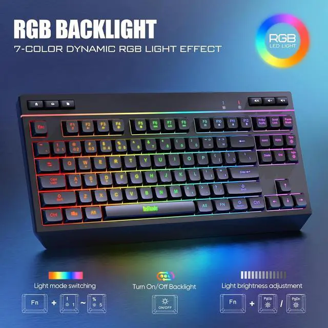 Alt view image 5 of 7 - TKL Wireless Keyboard and Mouse Combo, Adjustable RGB Backlit Rechargeable Battery, Compact Layout Keyboard with Dedicated Multimedia Keys + Optical Mice for PC/Laptop(Black)