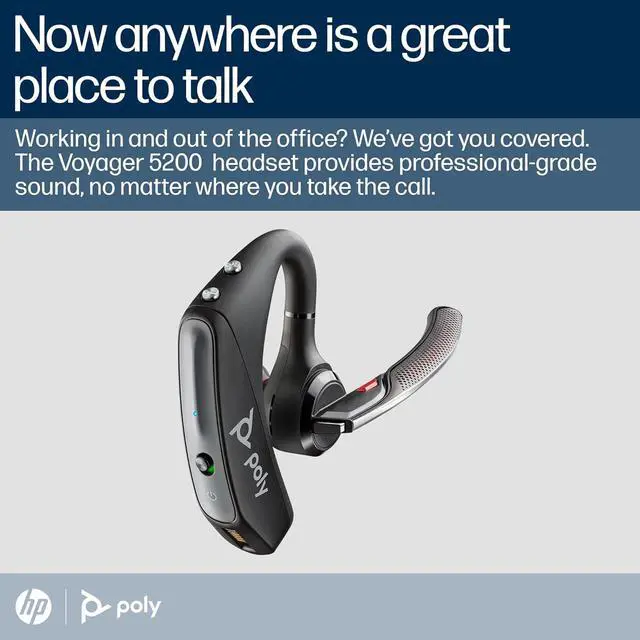 Alt view image 2 of 5 - Poly Voyager 5200 Wireless Headset (Plantronics) - Single-Ear Bluetooth Headset w/Noise-Canceling Mic - Ergonomic Design - Voice Controls - Lightweight - Connect to Mobile/Tablet via Bluetooth