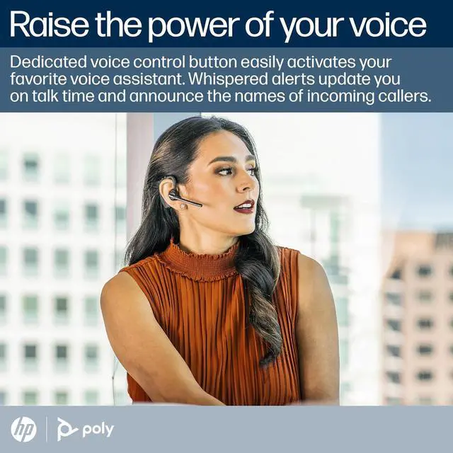 Alt view image 4 of 5 - Poly Voyager 5200 Wireless Headset (Plantronics) - Single-Ear Bluetooth Headset w/Noise-Canceling Mic - Ergonomic Design - Voice Controls - Lightweight - Connect to Mobile/Tablet via Bluetooth