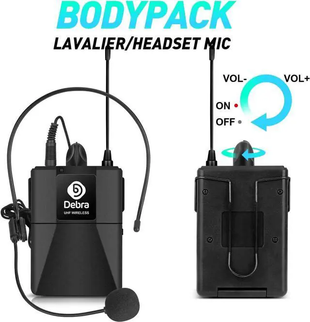 Alt view image 5 of 7 - UHF 8 Channel Wireless Microphone System with Cordless Handheld Lavalier Headset Mics, Metal Receiver, Ideal for Karaoke Church Party (8 Bodypack)