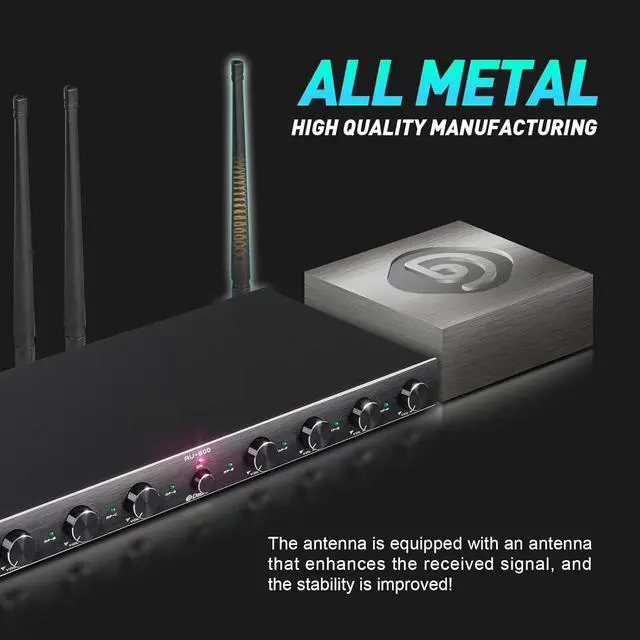 Alt view image 4 of 7 - UHF 8 Channel Wireless Microphone System with Cordless Handheld Lavalier Headset Mics, Metal Receiver, Ideal for Karaoke Church Party (8 Bodypack)