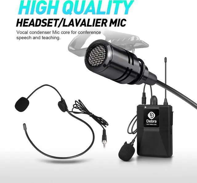 Alt view image 6 of 7 - UHF 8 Channel Wireless Microphone System with Cordless Handheld Lavalier Headset Mics, Metal Receiver, Ideal for Karaoke Church Party (8 Bodypack)