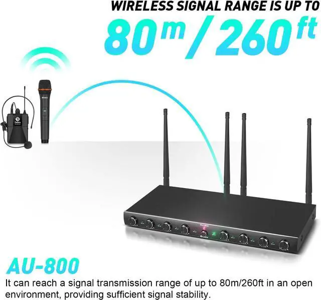 Alt view image 3 of 7 - UHF 8 Channel Wireless Microphone System with Cordless Handheld Lavalier Headset Mics, Metal Receiver, Ideal for Karaoke Church Party (8 Bodypack)