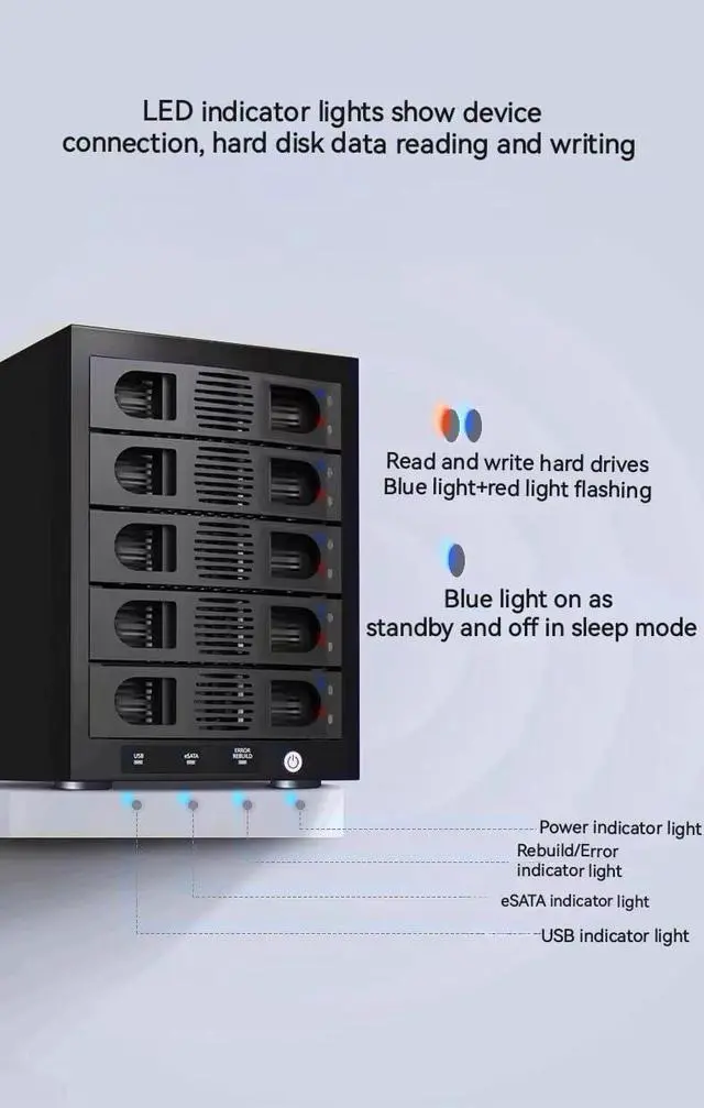 Alt view image 4 of 7 - Syba 10000GB 5 Bay Tool Less Tray Hot Swappable 2.5" 3.5" SATA III RAID HDD External USB 3.0 Enclosure Windows MacOS