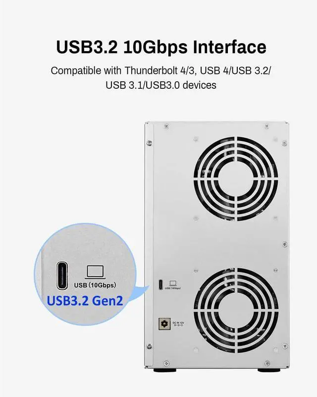 Alt view image 3 of 7 - External Hard Drive Enclosure - USB 3.2 Gen2 10Gbps Type-C HDD Storage Hot Swappable Plug and Play (Diskless)