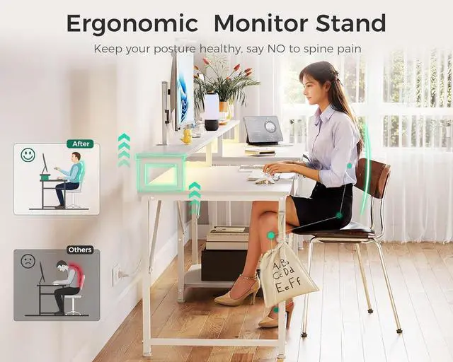 Alt view image 7 of 7 - 98" 2 Person Gaming Desk with Storage Shelves- Long Double Home Office Computer Desks with USB Charging Port & LED Lights, Writing Desk with Monitor Stand, Modern Study/Work Table, White