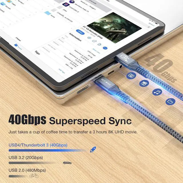 Alt view image 4 of 7 - 1.64FT USB4 Cable for Thunderbolt 4, 240W USB C to USB C Fast Charging, 8K/6K@60Hz Video and Power, PD 3.1 Monitor Display, 40Gbps High Speed Data Transfer, Cable for iPhone 16/Samsung Series