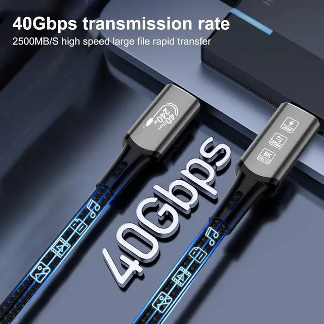 Alt view image 7 of 7 - USB4 Cable, with Thunderbolt 4 Cable, 240W Charging, 40Gbps Data, 8K @ 60Hz 4K120Hz HDR, PD3.1, USB C to USB C Cable, M1 M2 M3 SSD Laptops Monitor 10FT