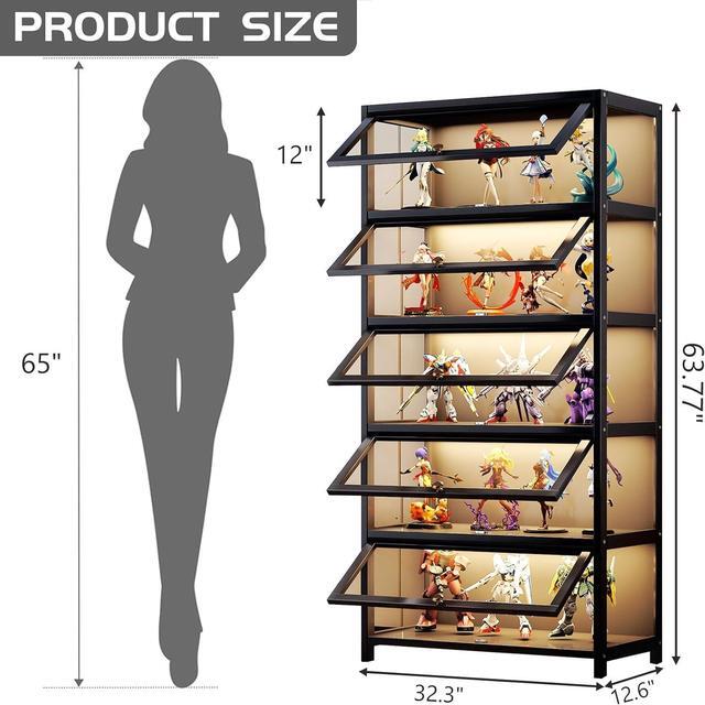 Alt view image 2 of 5 - Curio Display Cabinet with Acrylic Glass Doors, 5-Tier Display Case, Collectibles Toy Organizers Rack & Display Shelf, Kids Bookcase for Home, Playroom, Living Room - Black