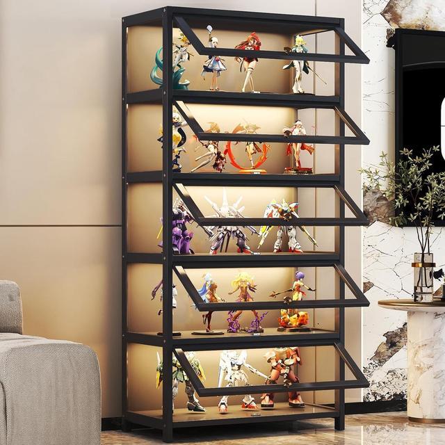 Main image of Curio Display Cabinet with Acrylic Glass Doors, 5-Tier Display Case, Collectibles Toy Organizers Rack & Display Shelf, Kids Bookcase for Home, Playroom, Living Room - Black