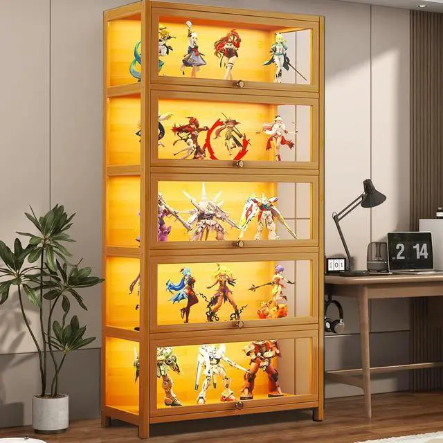 Main image of Curio Display Cabinet with Acrylic Glass Doors, 5-Tier Display Case, Collectibles Toy Organizers Rack & Display Shelf, Kids Bookcase for Home, Playroom, Living Room - Brown