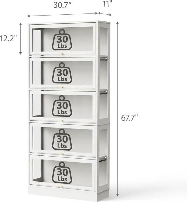 Alt view image 2 of 7 - Display Cabinet with Acrylic Glass Doors,5-Tiers Curio Cabinet with LED Lighting for Collectibles, Collectibles Toy Organizers Rack & Display Shelf Display Case Storage Cabinet, White