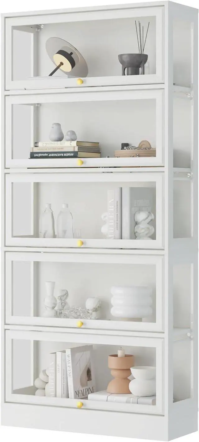 Main image of Display Cabinet with Acrylic Glass Doors,5-Tiers Curio Cabinet with LED Lighting for Collectibles, Collectibles Toy Organizers Rack & Display Shelf Display Case Storage Cabinet, White