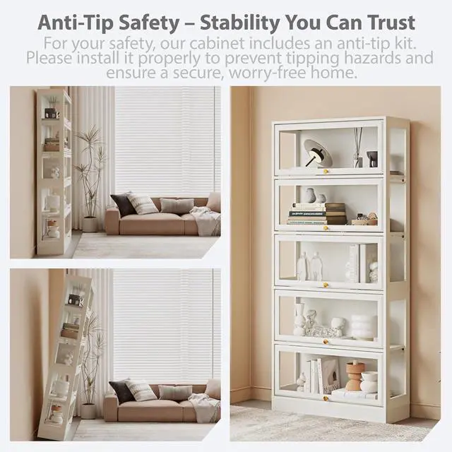 Alt view image 7 of 7 - Display Cabinet with Acrylic Glass Doors,5-Tiers Curio Cabinet with LED Lighting for Collectibles, Collectibles Toy Organizers Rack & Display Shelf Display Case Storage Cabinet, White