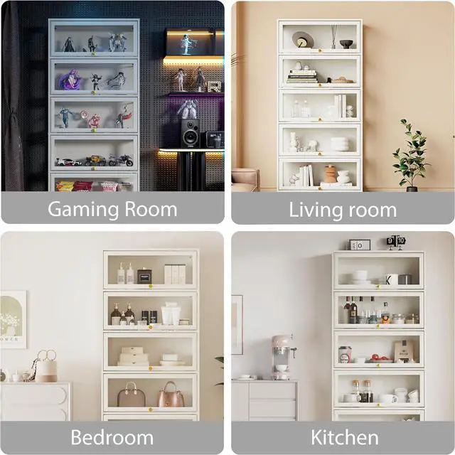 Alt view image 5 of 7 - Display Cabinet with Acrylic Glass Doors,5-Tiers Curio Cabinet with LED Lighting for Collectibles, Collectibles Toy Organizers Rack & Display Shelf Display Case Storage Cabinet, White