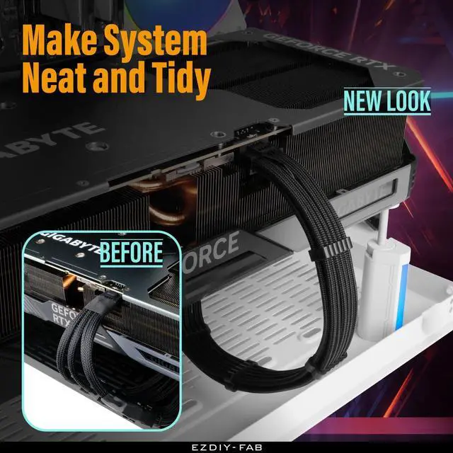 Alt view image 5 of 7 - GPU Power Sleeved Cable Extension, 16pin(12+4) 12VHPWR PCIe 5.0 Connector Male to 4X PCIE 8 PIN for RTX 3090Ti/RTX4090/RTX4080, with Pre-Installed Cable Combs-16AWG/Black