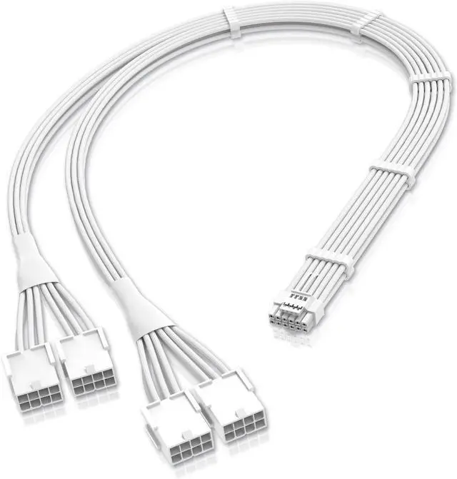 Main image of GPU Power Sleeved Cable Extension, 16pin(12+4) 12VHPWR PCIe 5.0 Connector Male to 4X PCIE 8 PIN for RTX 3090Ti/RTX4090/RTX4080, with Pre-Installed Cable Combs-16AWG/White