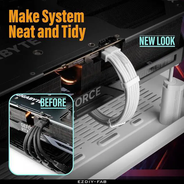Alt view image 2 of 7 - GPU Power Sleeved Cable Extension, 16pin(12+4) 12VHPWR PCIe 5.0 Connector Male to 4X PCIE 8 PIN for RTX 3090Ti/RTX4090/RTX4080, with Pre-Installed Cable Combs-16AWG/White