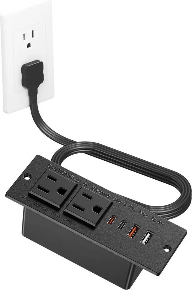 Alt view image 7 of 7 - Recessed Power Strip with 30W USB C,Ultra Thin Flat Plug Power Strip,2 Outlets 4 USB Ports,Furniture Flush Mount Desk Outlet,Recessed Outlet for Side Table/Sofa Table,6ft Cord (Black)