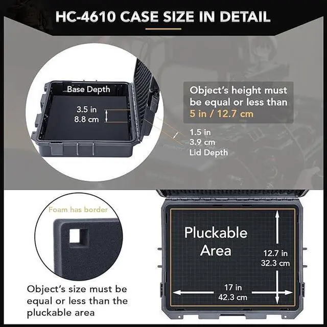 Alt view image 3 of 7 - HC-4610 Waterproof Hard Case with Foam, Interior Size 18.1x14.2x5.1 inch, Suitable for camera,laptop,electronic equipment and more