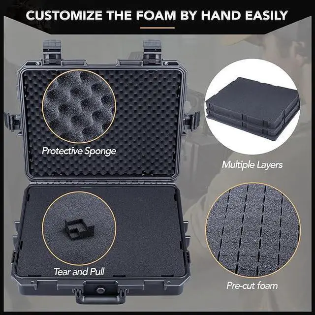 Alt view image 2 of 7 - HC-4610 Waterproof Hard Case with Foam, Interior Size 18.1x14.2x5.1 inch, Suitable for camera,laptop,electronic equipment and more