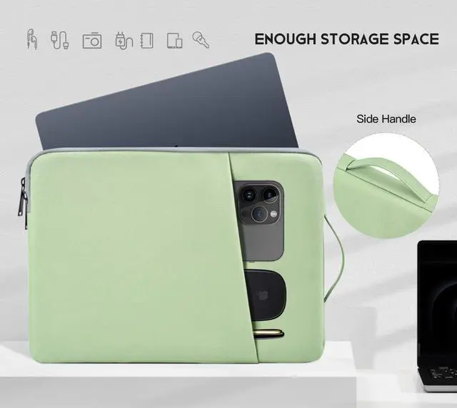 Alt view image 5 of 7 - 17 inch Laptop Carrying Case, Padded Travel Computer Sleeve Bag for HP 17.3-in Laptop, HP Envy 17, Dell Inspiron 17, ASUS Vivobook 17, Lenovo ideapad 17, Water-Resistant with Handle -Mint Green