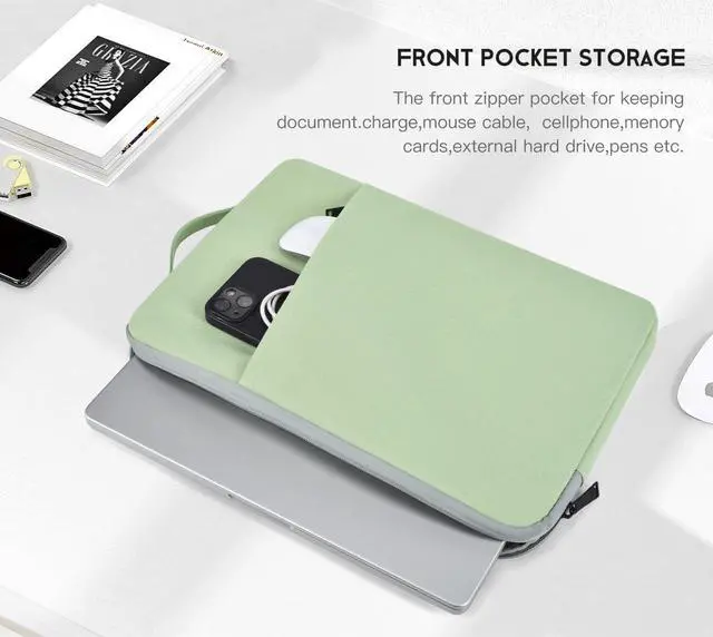 Alt view image 3 of 7 - 17 inch Laptop Carrying Case, Padded Travel Computer Sleeve Bag for HP 17.3-in Laptop, HP Envy 17, Dell Inspiron 17, ASUS Vivobook 17, Lenovo ideapad 17, Water-Resistant with Handle -Mint Green