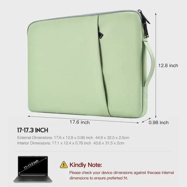 Main image of 17 inch Laptop Carrying Case, Padded Travel Computer Sleeve Bag for HP 17.3-in Laptop, HP Envy 17, Dell Inspiron 17, ASUS Vivobook 17, Lenovo ideapad 17, Water-Resistant with Handle -Mint Green