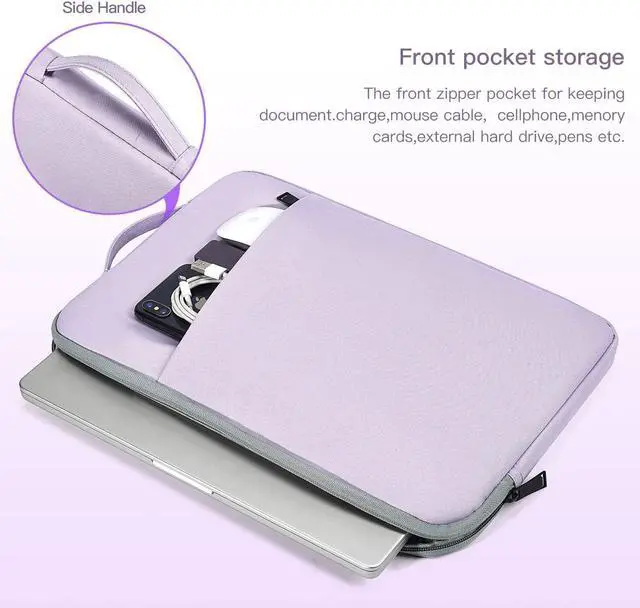 Alt view image 3 of 7 - 17 inch Laptop Case Sleeve, Padded Protective Shockproof Water-Resistant Laptop Cover with Handle for HP Envy 17 / Pavilion 17, Dell Lenovo Asus Acer MSI 17.3-in Computer Carrying Bag -Purple