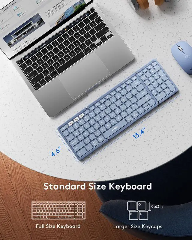 Alt view image 3 of 7 - Foldable Keyboard and Mouse, Folding Bluetooth Keyboard Combo, 2.4G + BT5.0 x 2, Full-Size Portable Travel Keyboard & Rechargeable Wireless Mouse for Windows Android iOS Mac OS, Blue