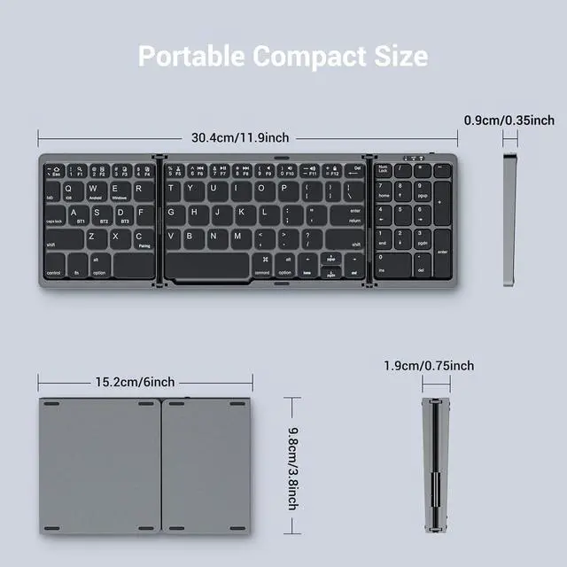 Alt view image 5 of 7 - Foldable Keyboard and Mouse for Laptop, Travel Bluetooth Folding Keyboard Mouse with Portable Case, Rechargeable Keyboard for Business, 2.4G Wireless & Bluetooth, for iPad Tablets Laptop iOS AndroGrey