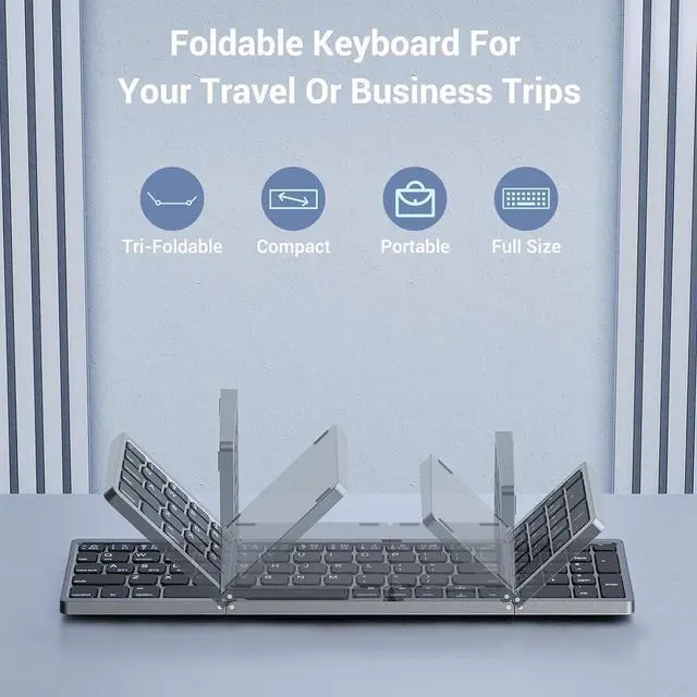 Alt view image 2 of 7 - Foldable Keyboard and Mouse for Laptop, Travel Bluetooth Folding Keyboard Mouse with Portable Case, Rechargeable Keyboard for Business, 2.4G Wireless & Bluetooth, for iPad Tablets Laptop iOS AndroGrey