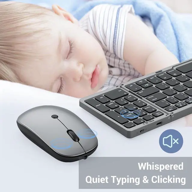 Alt view image 7 of 7 - Foldable Keyboard and Mouse for Laptop, Travel Bluetooth Folding Keyboard Mouse with Portable Case, Rechargeable Keyboard for Business, 2.4G Wireless & Bluetooth, for iPad Tablets Laptop iOS AndroGrey