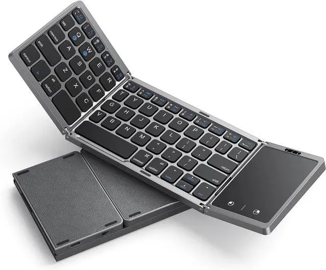 Main image of Foldable Bluetooth Keyboard for Travel, Tri-Folding Wireless Portable Keyboard with Touchpad, Rechargeable Multi-Device Small Keyboard, for Laptop Tablet PC Smartphone Windows iOS Android,Grey