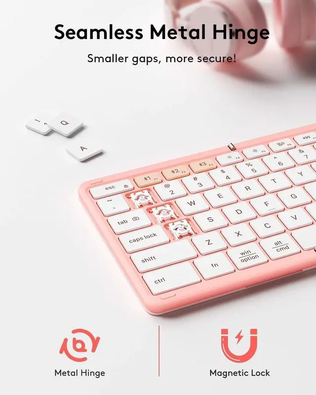 Alt view image 4 of 7 - Foldable Bluetooth Keyboard with Touchpad, Full-Size Wireless Portable Travel Folding Keyboard for iOS Android Windows Mac OS, Support 3 Devices (BT5.1 x 3), Pink