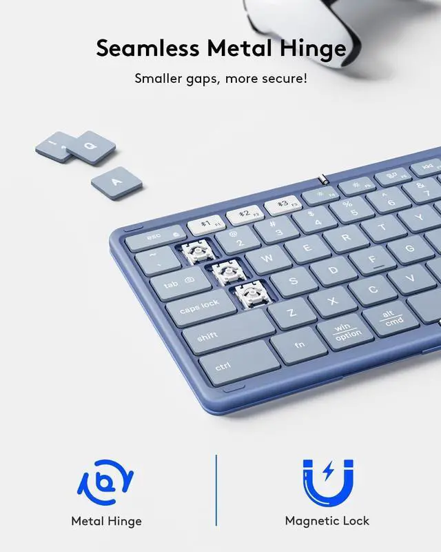 Alt view image 5 of 7 - Foldable Bluetooth Keyboard with Touchpad, Full-Size Wireless Folding Keyboard with PU Leather, Portable Travel Keyboards for iOS Android Windows Mac OS, Support 3 Devices (BT5.1 x 3), Blue